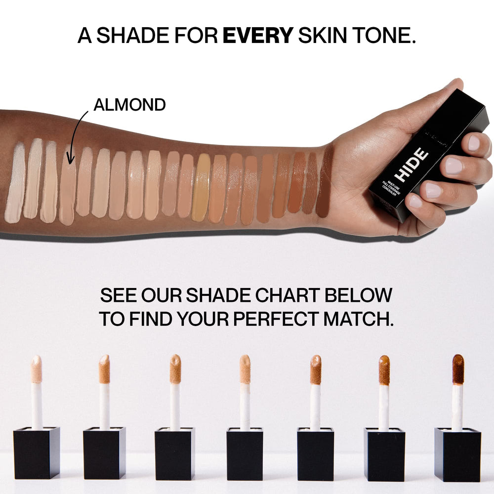 Hide Liquid Concealer Almond doe-foot applicator enables precise coverage.