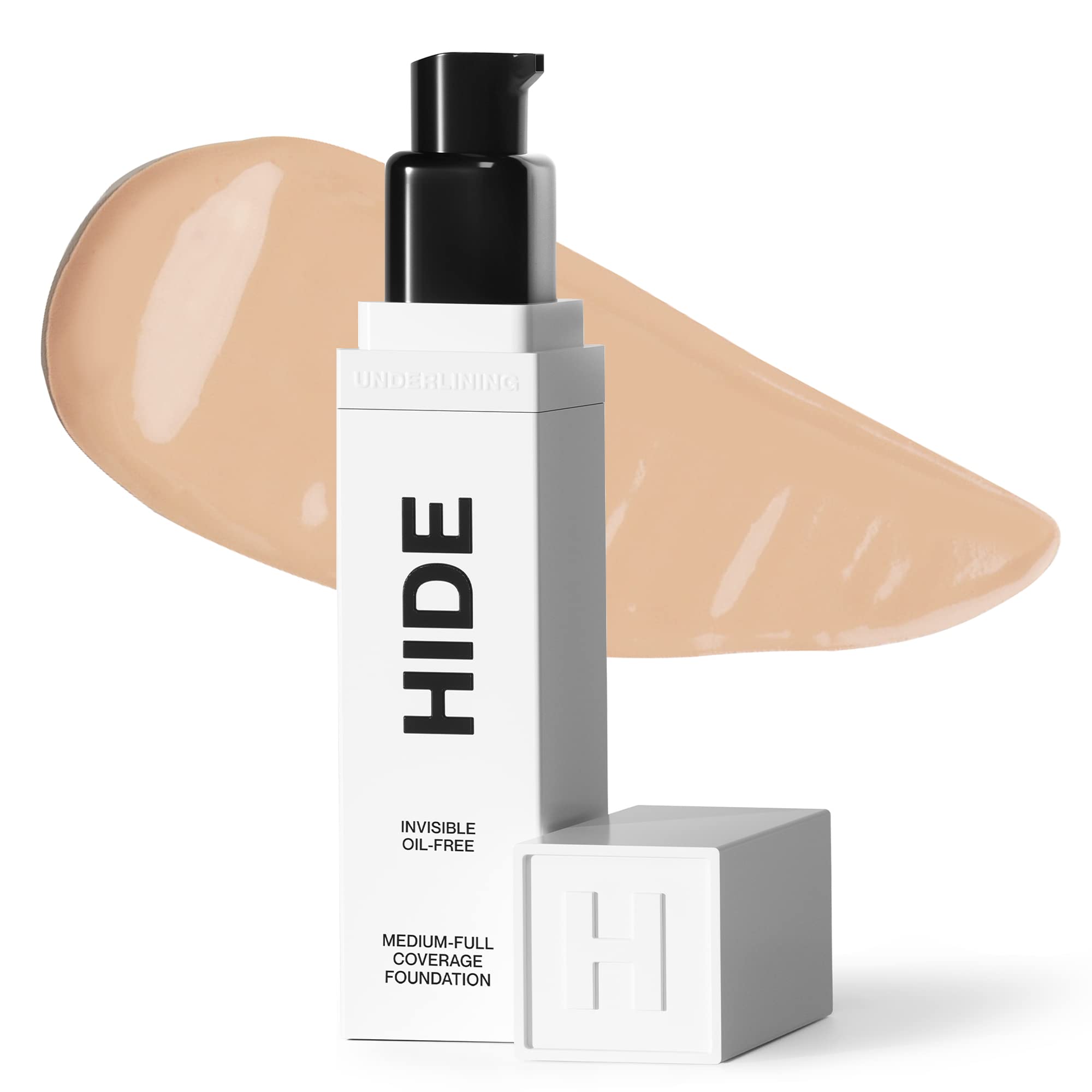 Hide Premium Liquid Foundation Almond bottle shows a color-matched shade for natural coverage