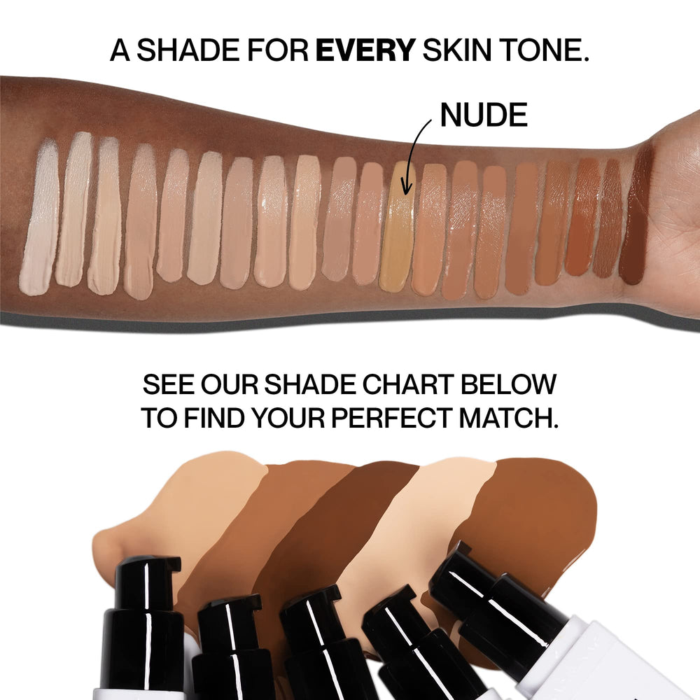 Hide Premium Liquid Foundation application with brush demonstrates versatile base makeup.