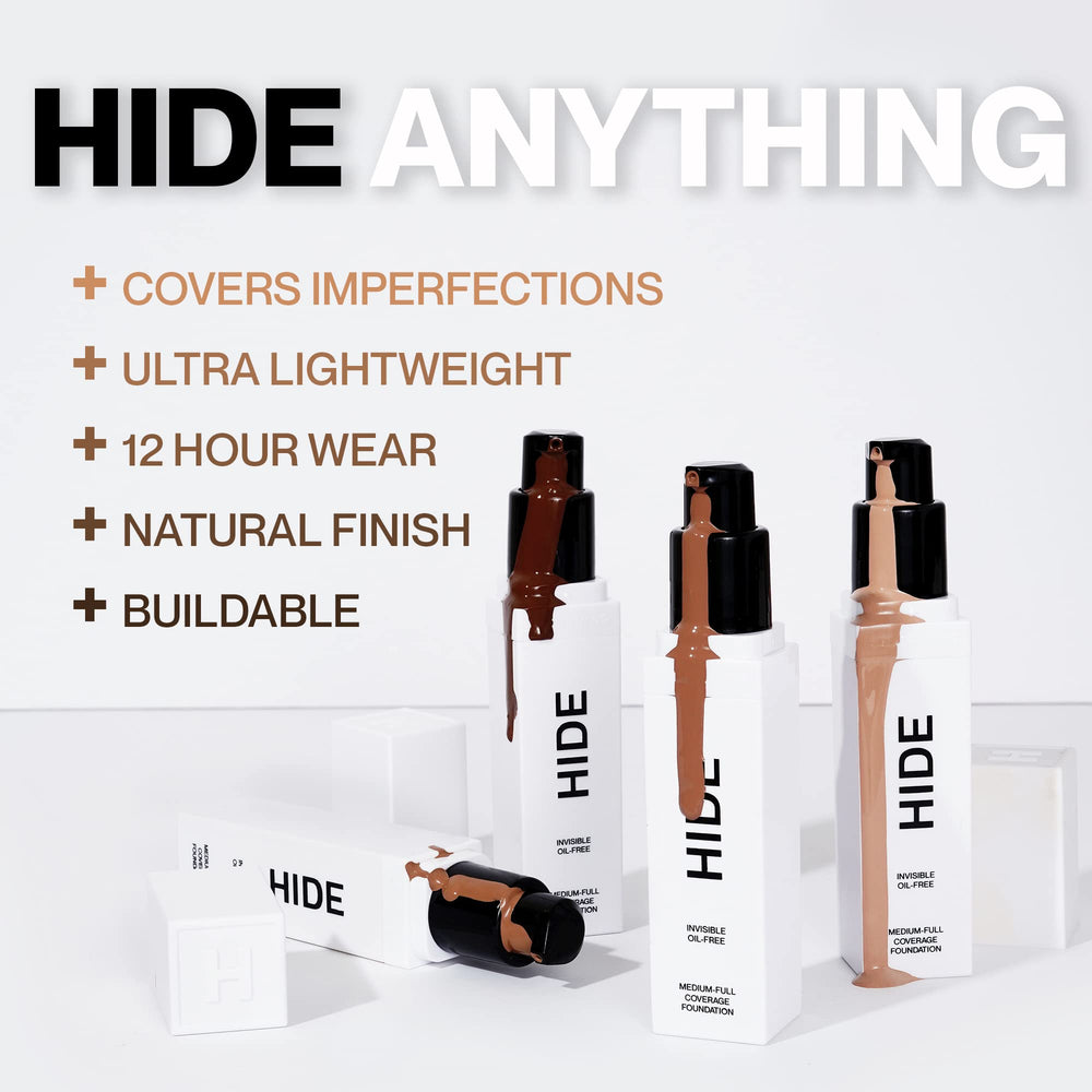 Hide Premium Foundation swatches displaying versatile shades for diverse skin tones