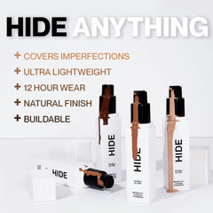 Hide Premium Foundation swatches displaying versatile shades for diverse skin tones