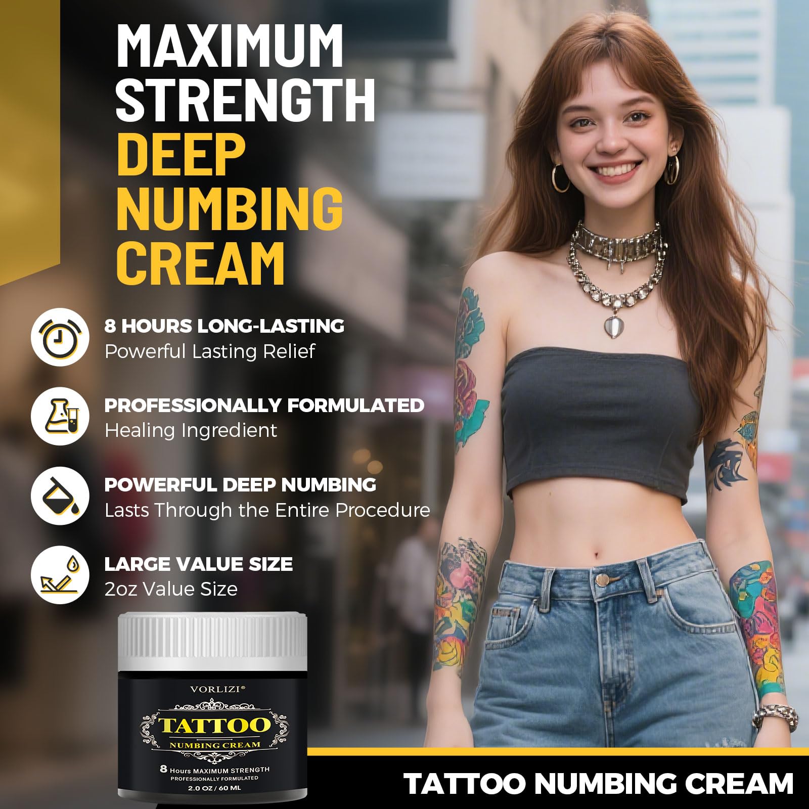 HIEKERS extra-strength tattoo numbing cream jar for extended comfort during procedures.