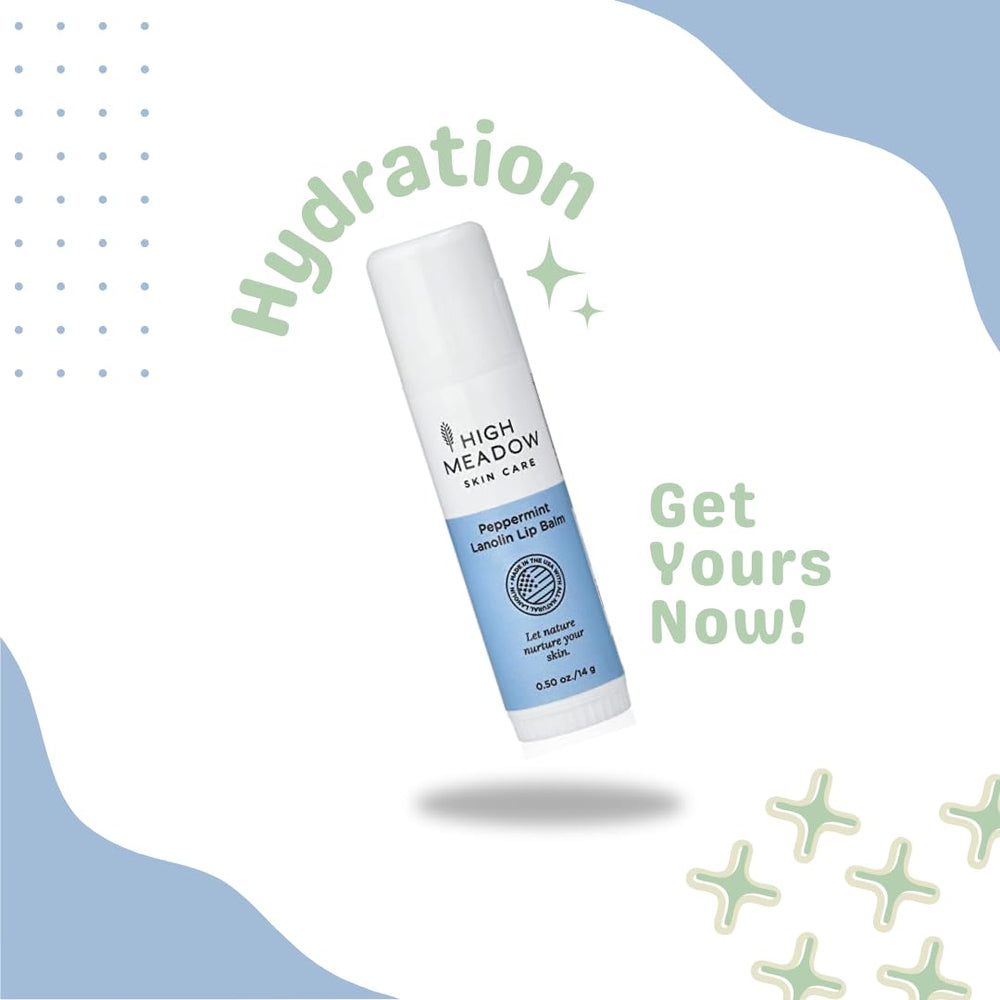 High Meadow Peppermint Lanolin Lip Balm Stick travel size fits pockets.