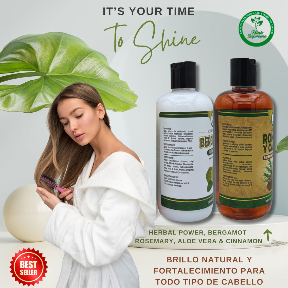 Shampoo bottle pour action with rich herbal lather and cleanse.