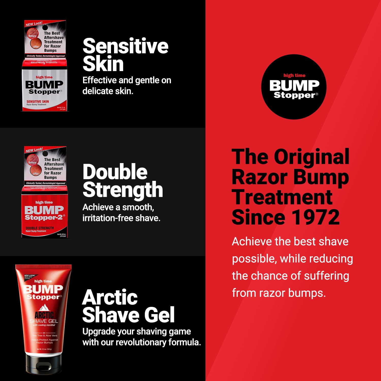 High Time Bump Stopper 2 bottle on bathroom shelf ready for post-shave use