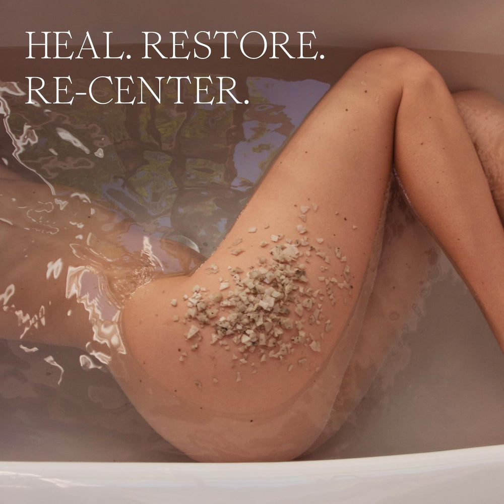 HigherDOSE French green clay visible in bath salts for gentle renewal.