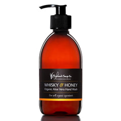 The Highland Soap Co Whisky & Honey hand wash bottle shows premium cleansing.