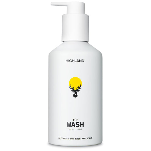 Highland The Wash bottle pour shows controlled dispense for easy daily cleansing.
