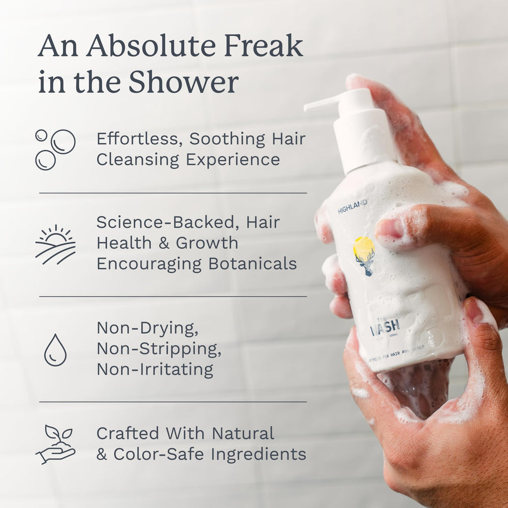 Highland The Wash foamy lather delivers rich cleansing while protecting hair from over-washing.