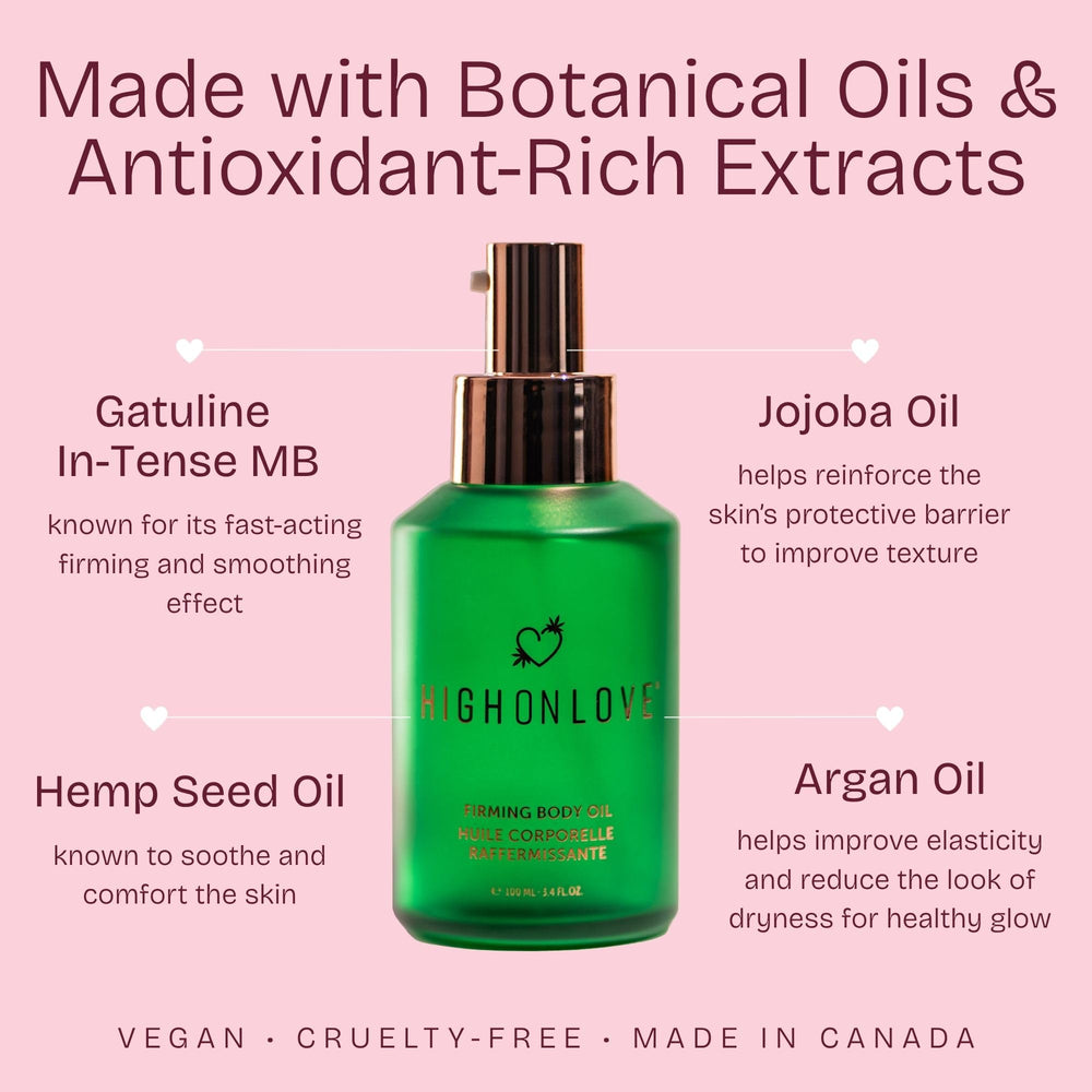 HighOnLove Firming Body Oil abdomen sculpt illustrating subtle tightening and even texture.