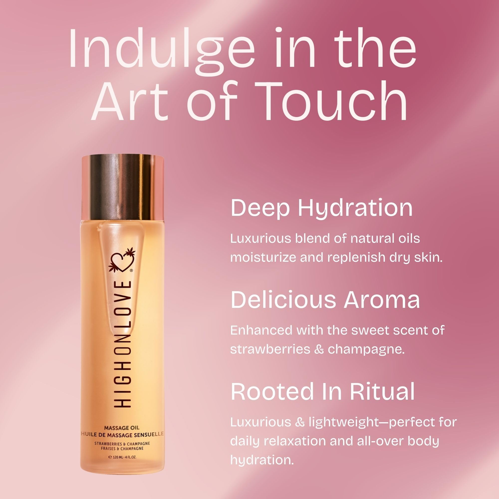 HIGHONLOVE Strawberries & Champagne oil drop closeup showing silky texture.