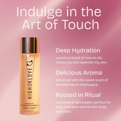HIGHONLOVE Strawberries & Champagne oil drop closeup showing silky texture.