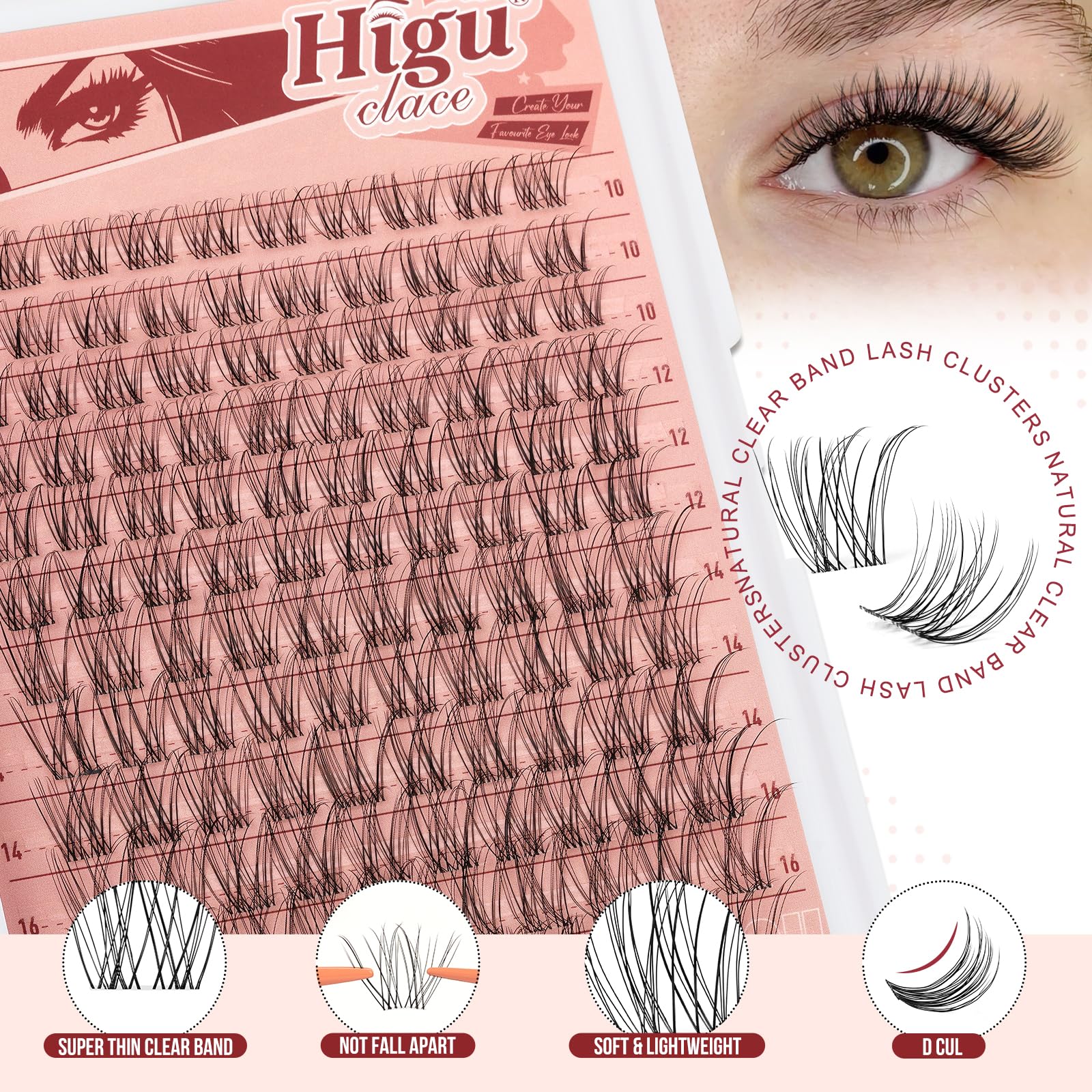 Higu clace clear band lashes close-up on invisible fit and comfort.