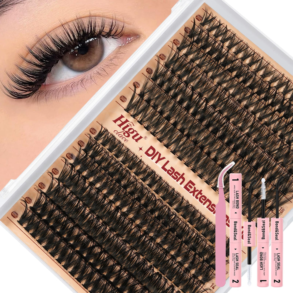 Higu clace lash clusters kit with 280 pieces for a natural at-home look.