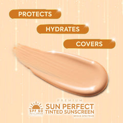 Hikari Skin Premium Sun Perfect tinted sunscreen being applied for lightweight, blendable coverage.