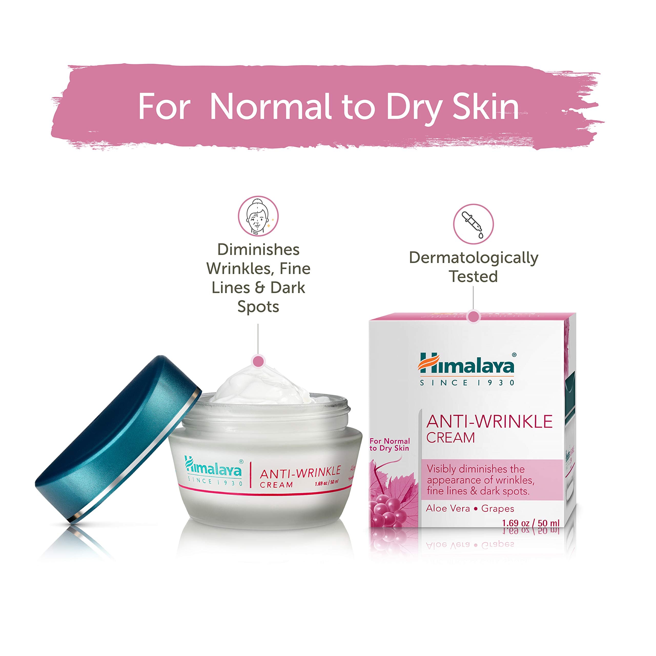 Himalaya Anti-Wrinkle Cream packaging-detail closeup highlights cruelty-free claim.