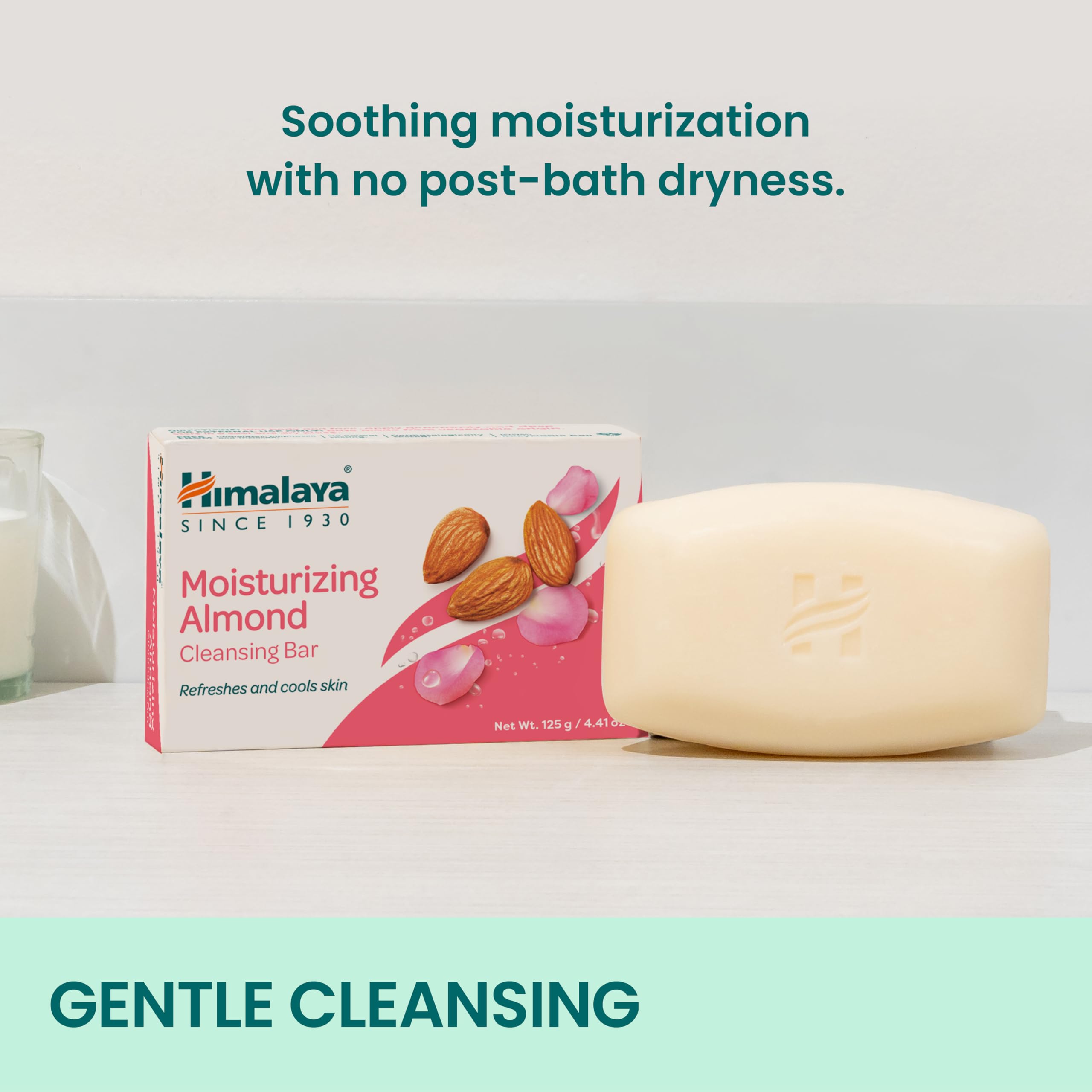 Himalaya almond cleansing bar rose enrichment emphasizes soothing aroma.