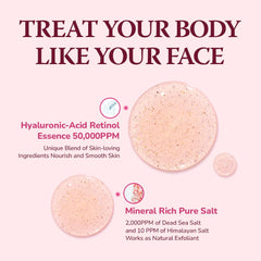 Himalaya PinkSalt ingredients panel with hyaluronic acid and retinol for glow.