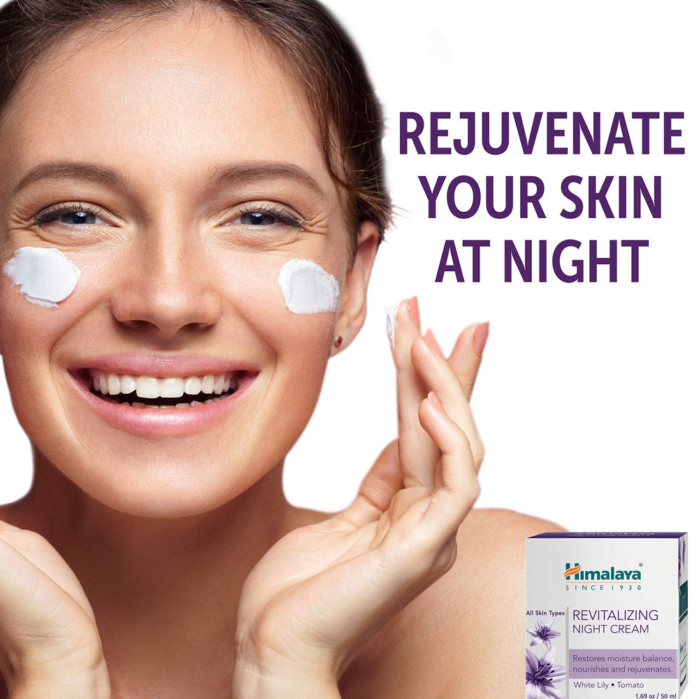 Himalaya Revitalizing Night Cream white lily ingredient highlights renewal-supporting properties for skin.
