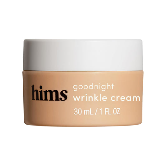 Hims & Hers Goodnight Wrinkle Cream bottle pour highlighting hydration benefits