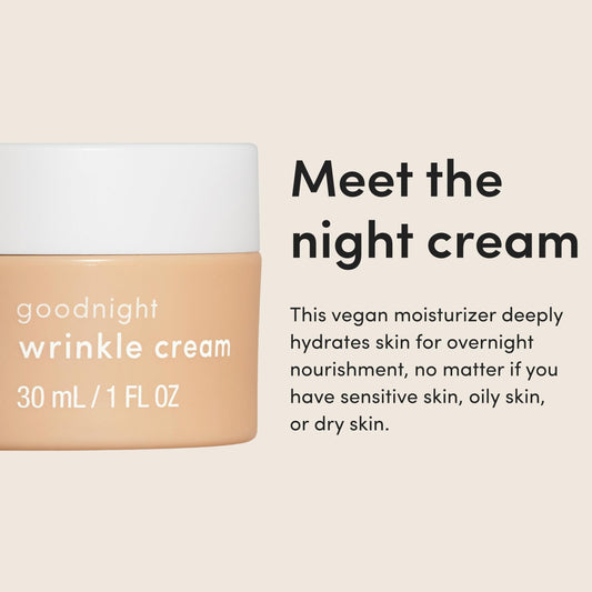 Hims & Hers Goodnight Wrinkle Cream jar close-up emphasizing texture and almond scent