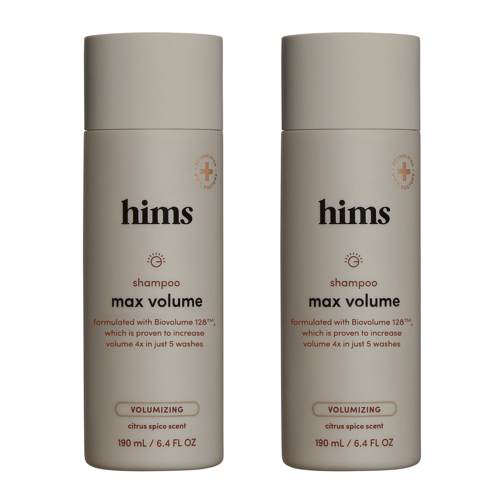 Hims & Hers Max Volume Shampoo bottle front highlighting volume