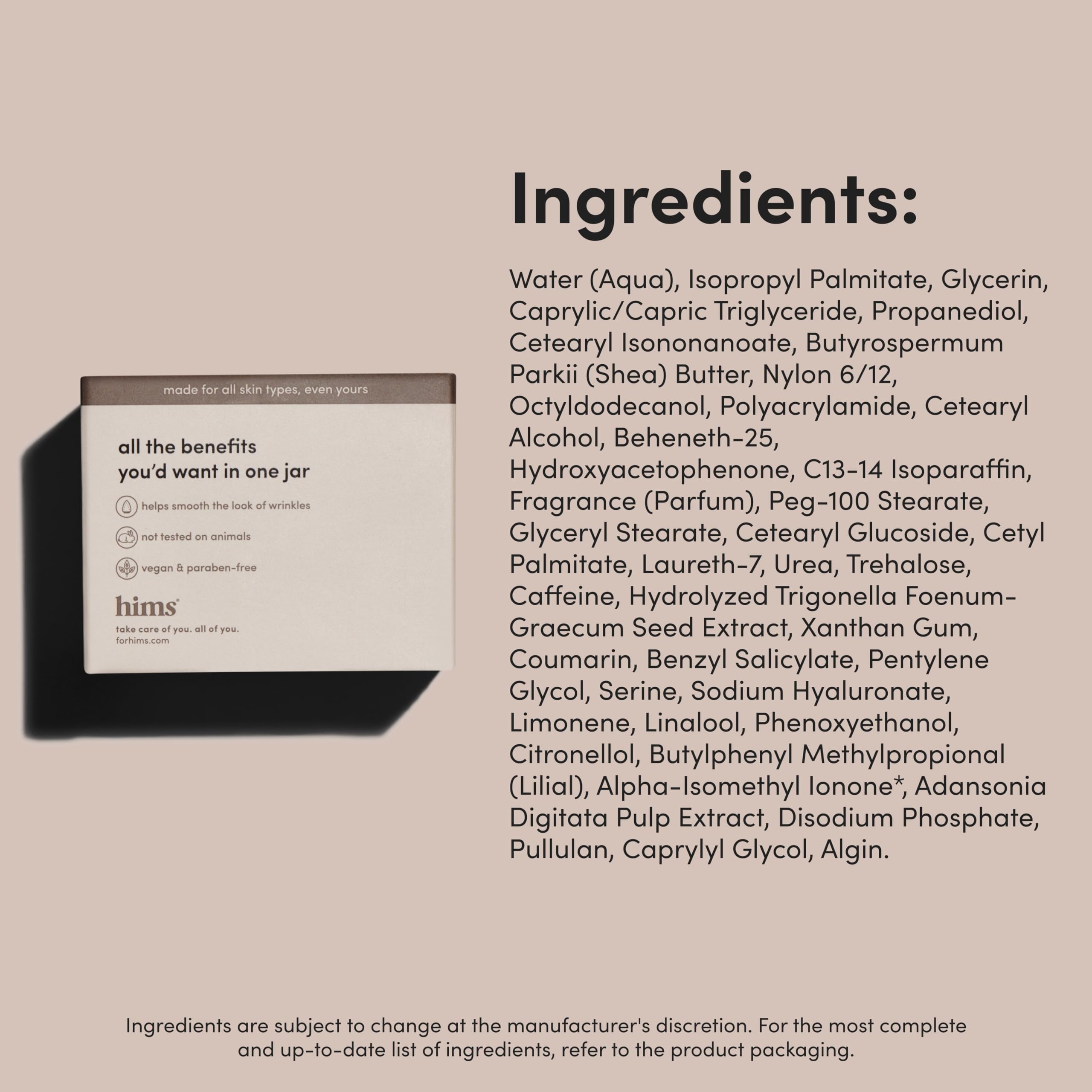 Hims & Hers night cream packaging highlights clean beauty values