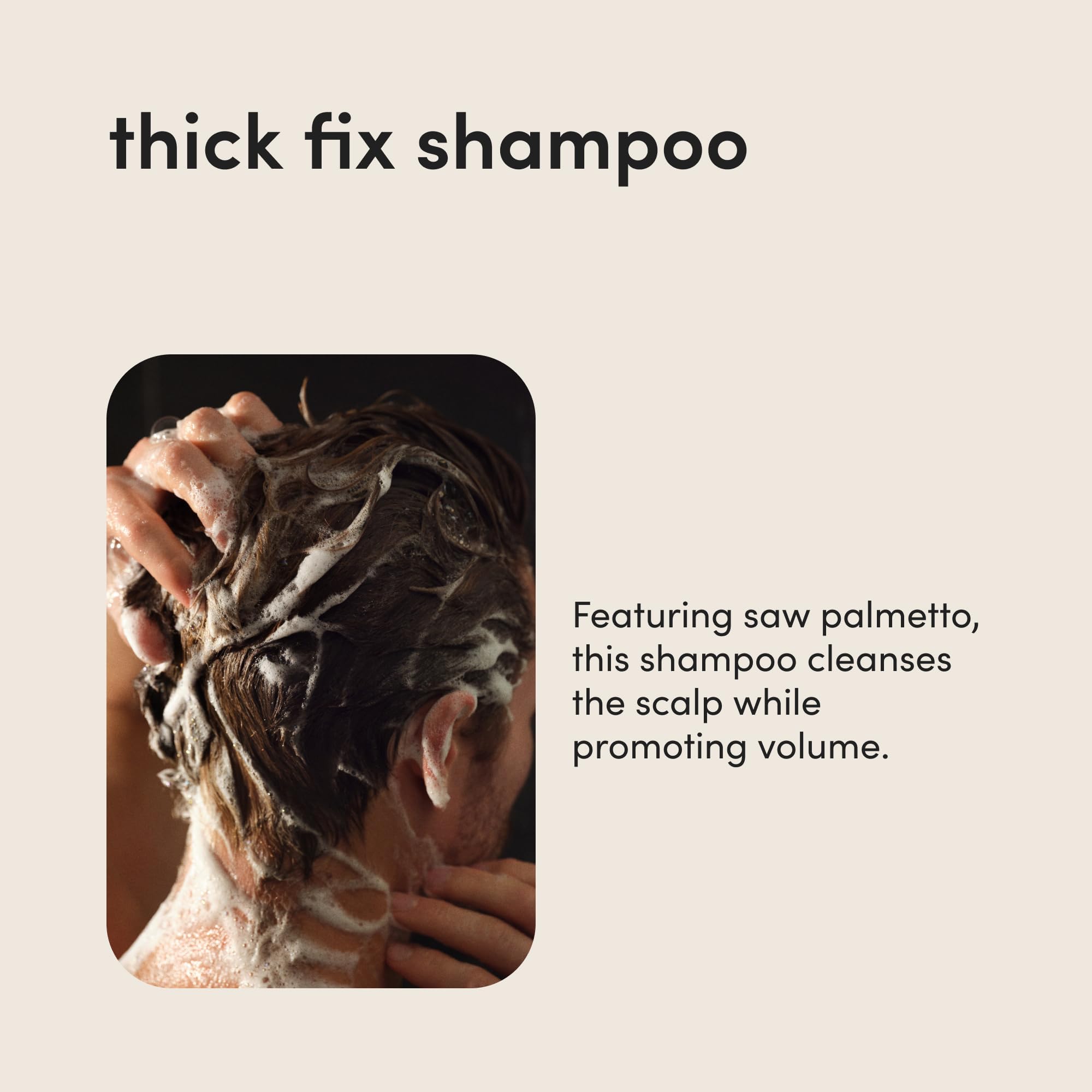 Hims & Hers Thick Fix shampoo packaging highlights vegan, paraben-free formula.