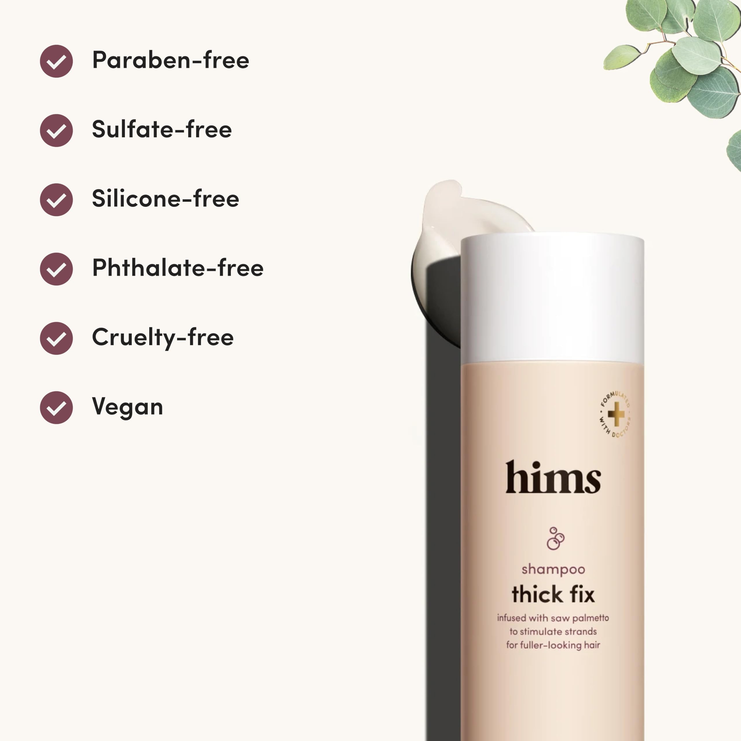 Hims Thick Fix shampoo action shot showing cleansing lather.