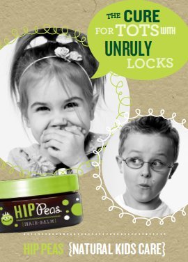 Hip Peas Hair Balm label highlights natural ingredients and gentle formula.