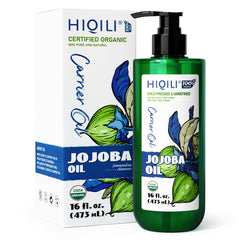 HIQILI Jojoba oil bottle 473ml for skin and hair hydration.