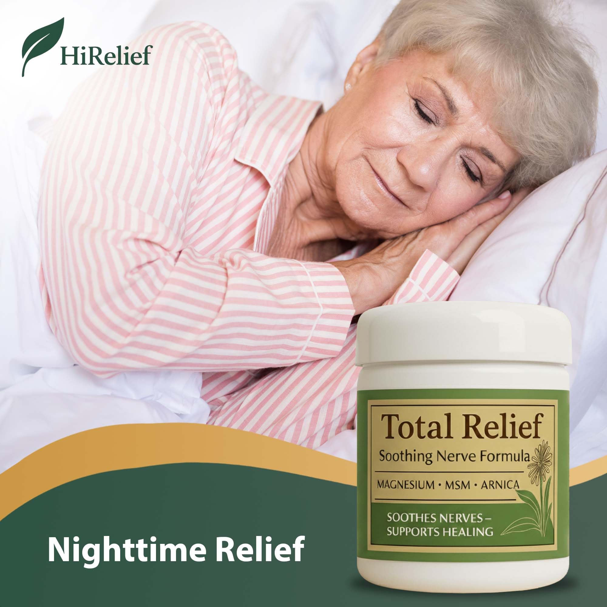 HiRelief Total Relief packaging with visible label communicates ingredients and benefits.