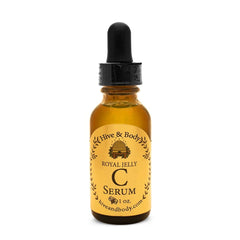 Hive and Body Vitamin C Serum bottle highlights natural ingredients for radiant skin.
