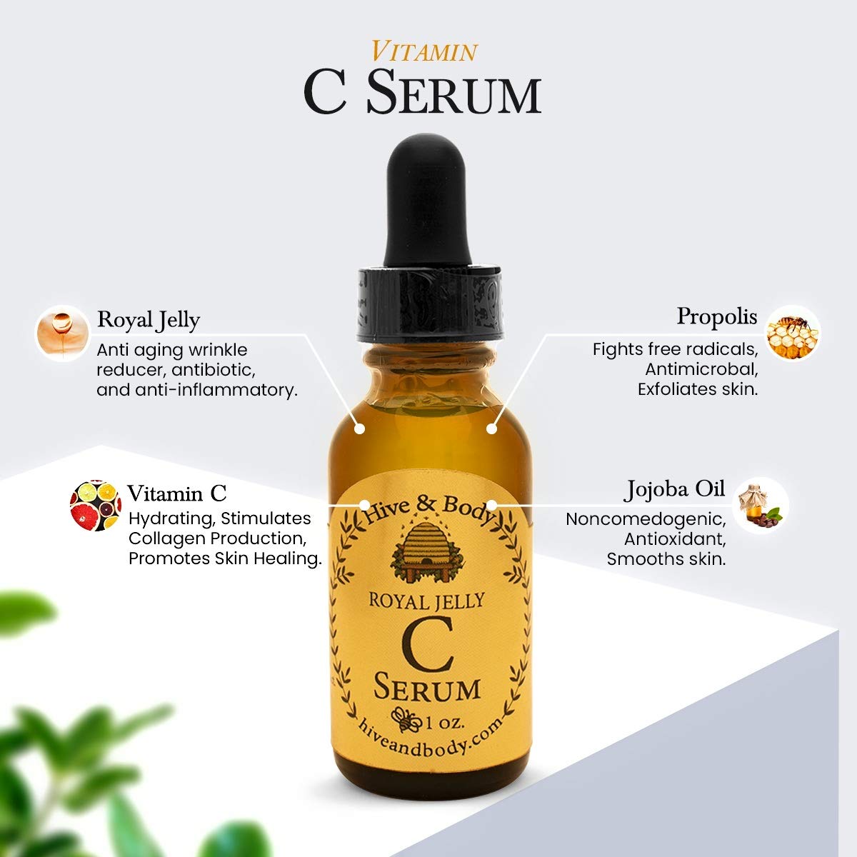 Closeup of Hive and Body Serum texture demonstrates smooth, lightweight hydration.
