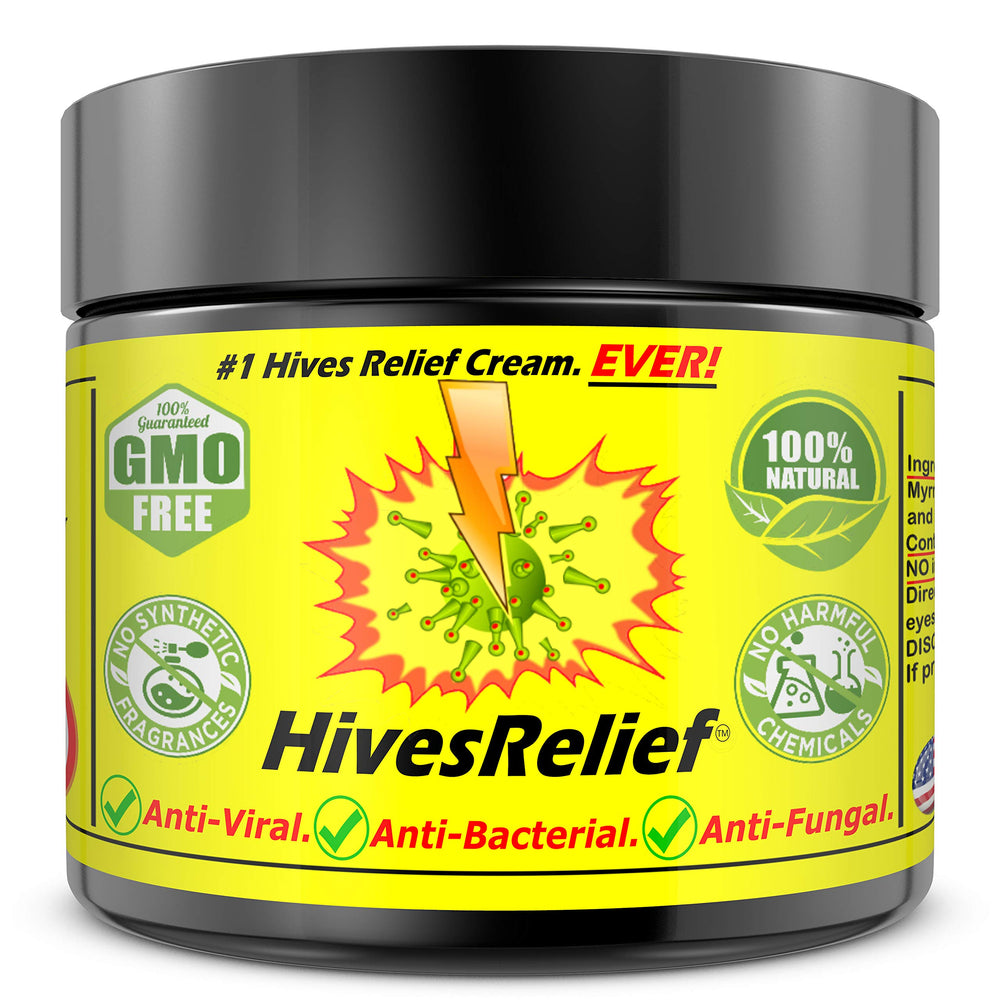 HivesRelief Cream bottle front for fast hive relief.