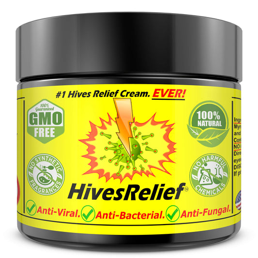 HivesRelief Cream bottle front for fast hive relief.
