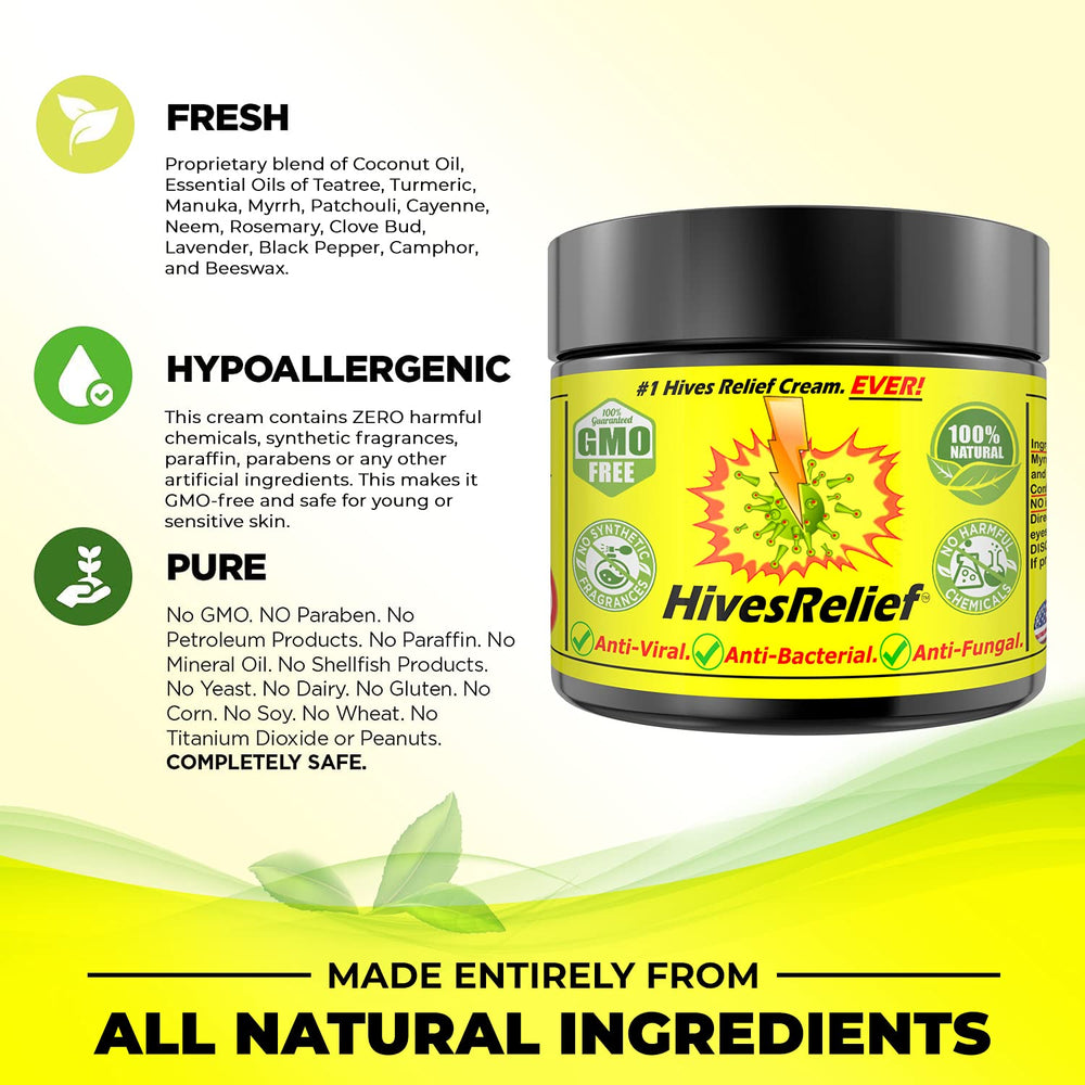 HivesRelief essential oils blend shown for soothing skin.