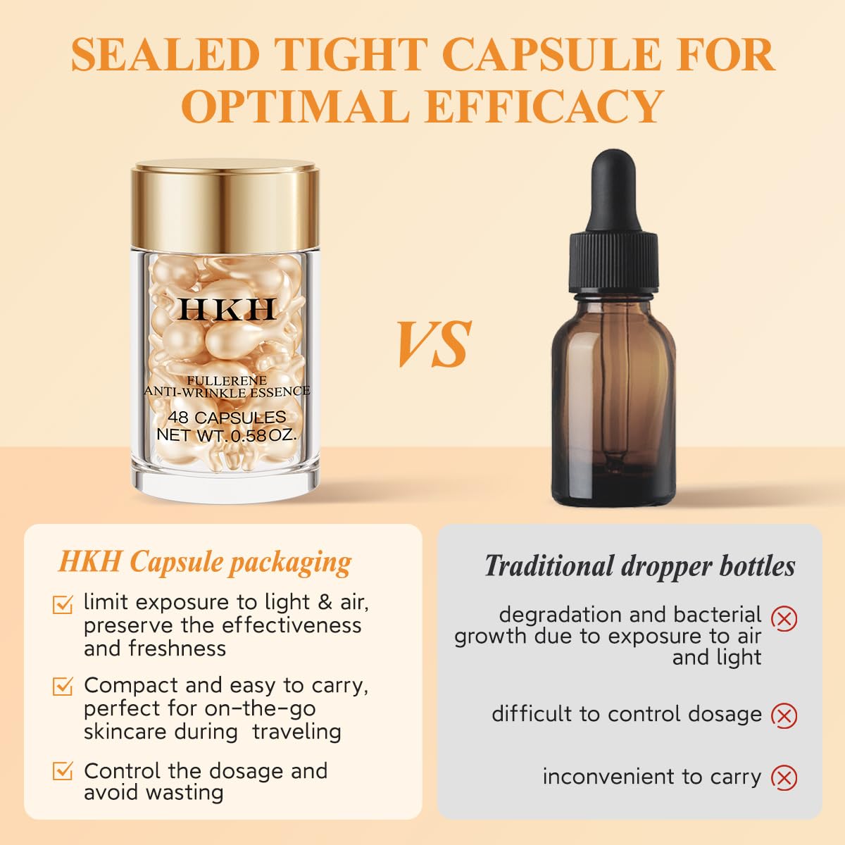 HKH Vitamin C Serum Capsule pack preserves potency for travel.