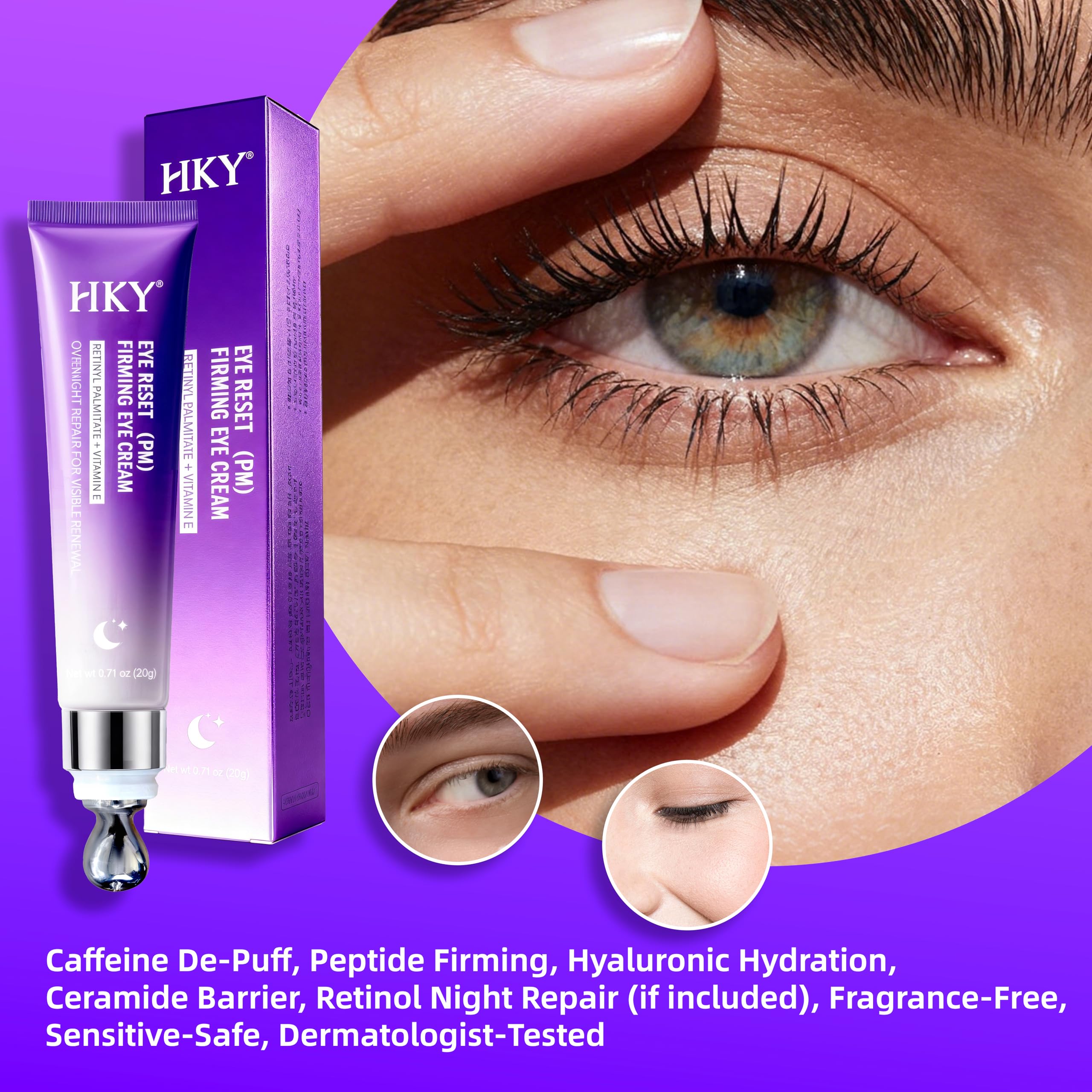 Texture photo shows non-greasy, fast-absorbing finish for delicate under-eye skin