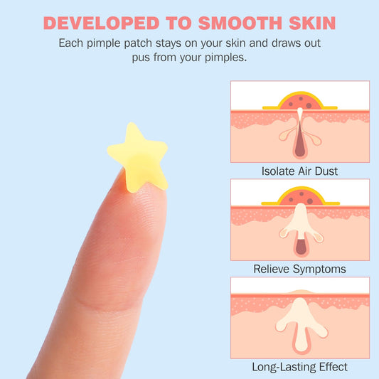 Close-up of HLOES star patch small on skin with translucent matte finish