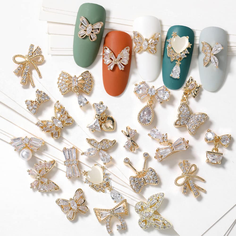 HNUIX butterfly charms in gold copper zircon add delicate sparkle to nails for daily looks