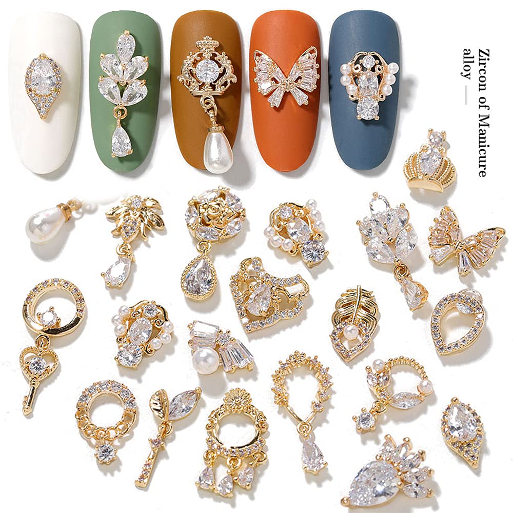 HNUIX gold copper zircon 3D nail charms close-up for sparkling nails