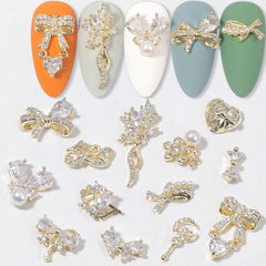 HNUIX gold copper zircon 3D nail charms for dazzling nail art