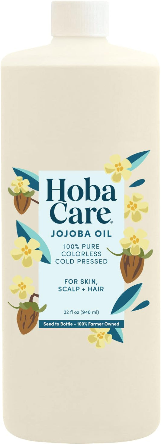 HobaCare Clear Jojoba Oil bottle front showing neutral carrier for skincare and perfumery