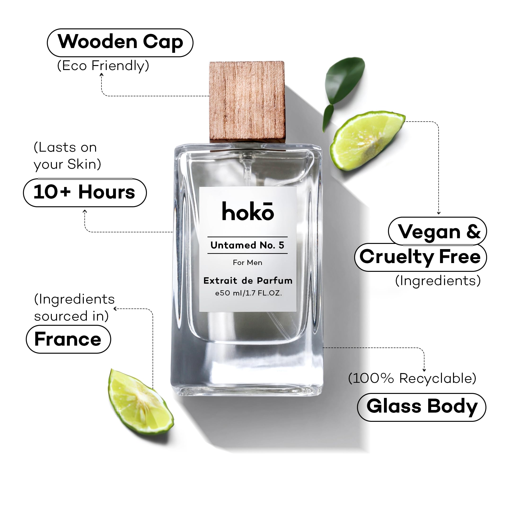 HOKO Untamed No. 5 glass bottle with amber-hued glow.