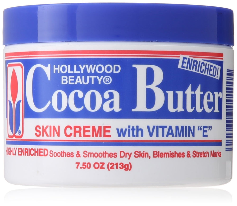 Hollywood Beauty Cocoa Butter Skin Creme jar shown for deep hydration on dry skin