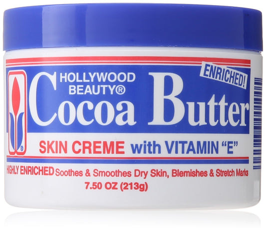 Hollywood Beauty Cocoa Butter Skin Creme jar shown for deep hydration on dry skin