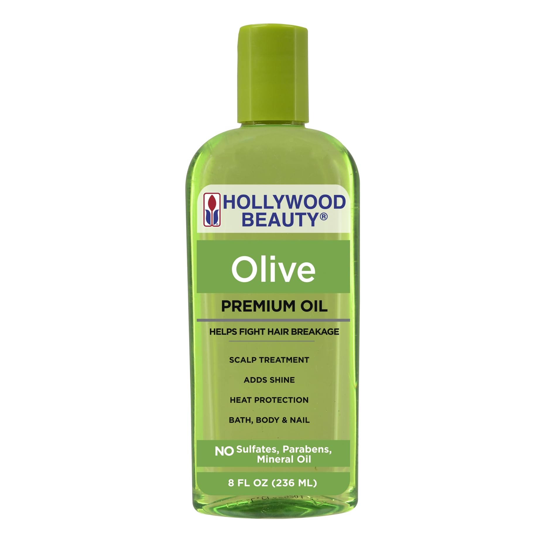 Hollywood Beauty Olive Oil Scalp Treatment bottle demonstrates rich nourishment for the scalp.