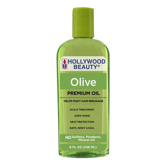 Hollywood Beauty Olive Oil Scalp Treatment bottle demonstrates rich nourishment for the scalp.