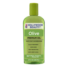 Hollywood Beauty Olive Oil Scalp Treatment bottle demonstrates rich nourishment for the scalp.